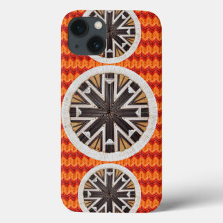 Zwarte Snowflakes en Oranje Chevron iPhone 13 Hoesje