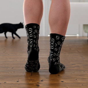 Zwarte sokken met kattenpootafdrukpatroon voor kat