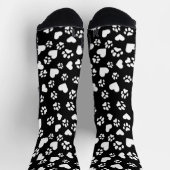 Zwarte Sokken met White Paw Prints & Heart Pattern (Top)