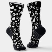 Zwarte Sokken met White Paw Prints & Heart Pattern (Gebogen)