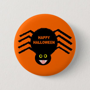Zwarte Spider Halloween Knop Ronde Button 5,7 Cm