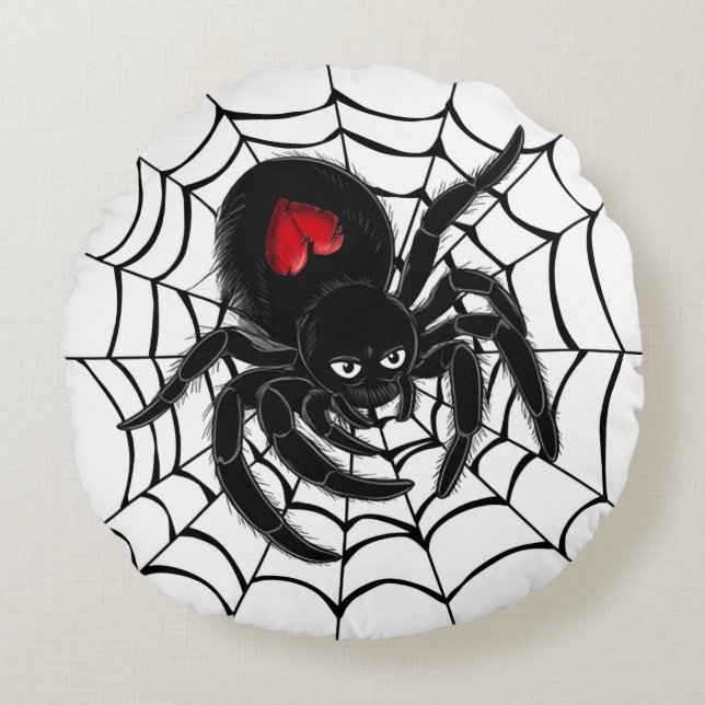 Zwarte spin in web rond Sierkussen Rond Kussen (Voorkant)