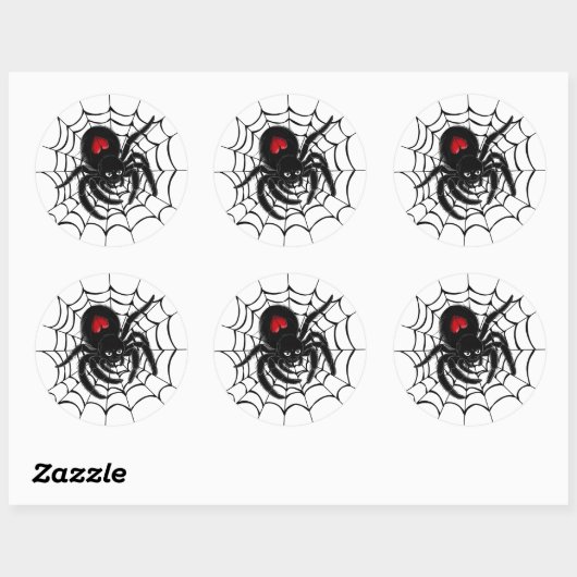 Zwarte spin in web ronde Sticker set (Vel)