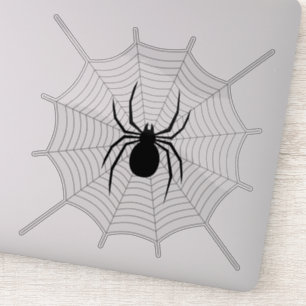 Zwarte spin op grijze web Halloween decoratie Sticker
