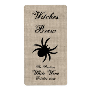Zwarte spin op jute wijnlabel etiket