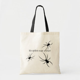 Zwarte spinnen willen een Halloween snoepgoed scha Tote Bag