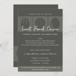 ZWARTE SPOON FORK COOKING CLASS INVITE SJABLOON KAART