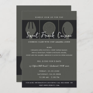 ZWARTE SPOON FORK COOKING CLASS INVITE SJABLOON KAART