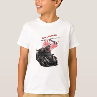 Zwarte sportauto racen kids verjaardagsfeestje t-shirt