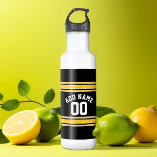 Zwarte sporttrui met je naam en nummer waterfles 