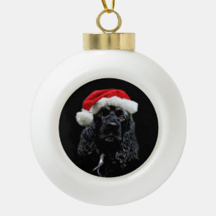 Zwarte staartspaniel Santa Keramische Bal Ornament