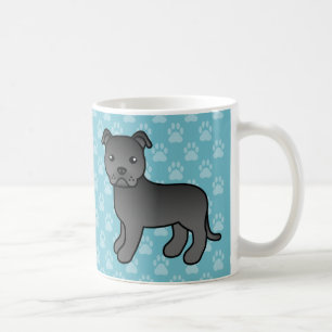 Zwarte Staffordshire Bull Terrier Hond Op Blauwe Koffiemok