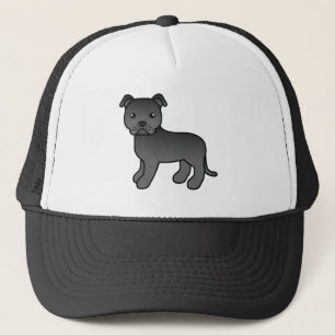 Zwarte Staffordshire Bull Terrier Illustratie Cute Trucker Pet