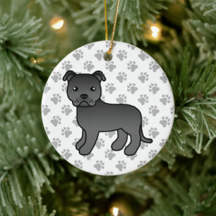 Zwarte Staffordshire Bull Terrier Schattige Cartoo Keramisch Ornament