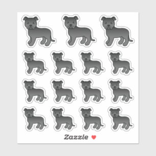 Zwarte Staffordshire Bull Terrier Schattige Cartoo Sticker