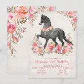 Zwarte Stallion floral Horse Birthday Party Kaart (Voorkant / Achterkant)