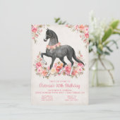 Zwarte Stallion floral Horse Birthday Party Kaart (Staand voorkant)