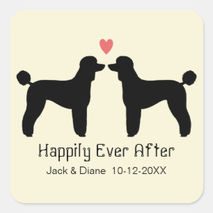 Zwarte Standaard Poodles met Hart en Tekst Vierkante Sticker
