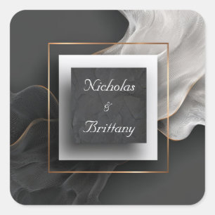 Zwarte Stenen Gouden Frame Ethereale Mesh Bruiloft Vierkante Sticker