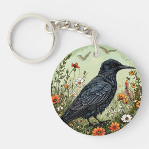 Zwarte Stern Vogel Bloemrijke Natuur Design  Sleutelhanger