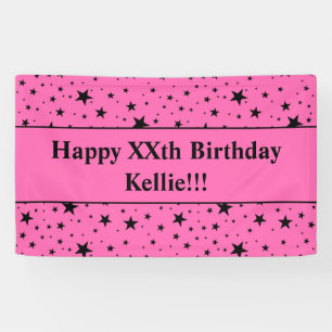 Zwarte sterren met bericht op roze verjaardag spandoek