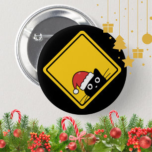 Zwarte Stiekeme Kerstman Kat Amerikaanse Waarschuw Ronde Button 5,7 Cm
