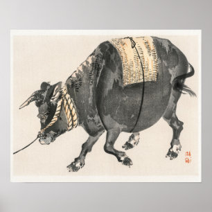 Zwarte stier door Kono Bairei (1844-1895) Poster