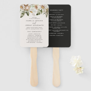 Zwarte, stijlvolle, botanische, elegante moderne handwaaier