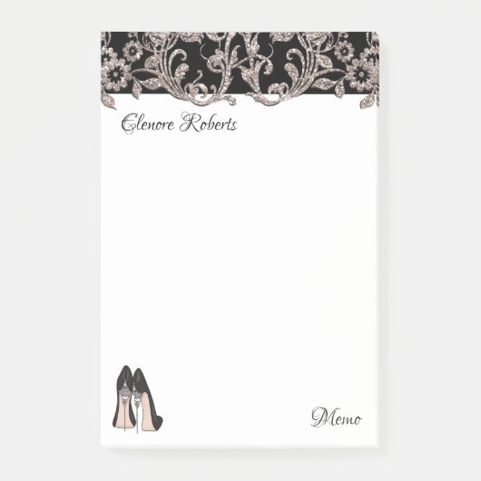 Zwarte stiletto & bloemenwervelingen post-it® notes (Voorkant)