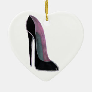 Zwarte stiletto shoe hartversiering keramisch ornament
