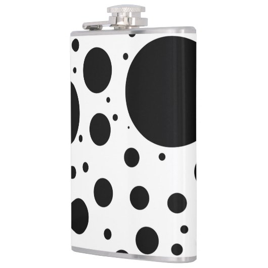 Zwarte Stip en Cirkels op Wit in Variërende Heupfles (Links)