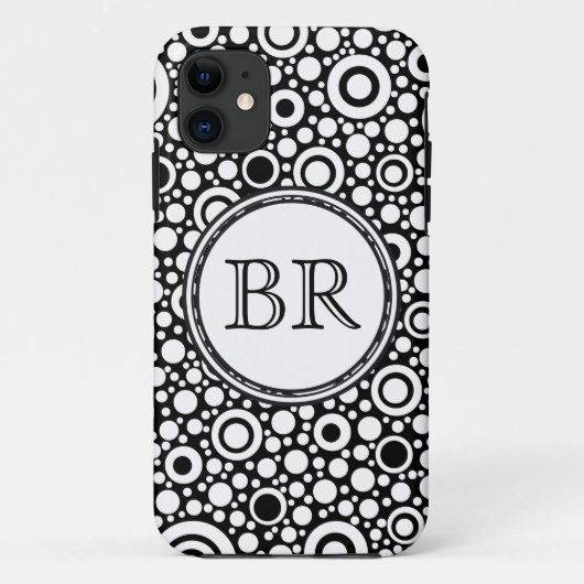 Zwarte Stippen & cirkels Net + uw backgr. en tekst Case-Mate iPhone Case (Achterkant)
