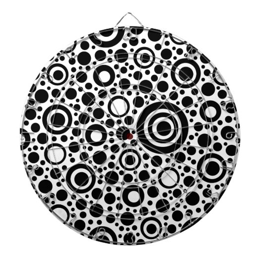 Zwarte Stippen en cirkelpatroon + jouw tekst en ba Dartbord (Voorkant)