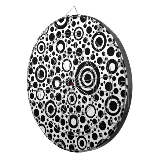 Zwarte Stippen en cirkelpatroon + jouw tekst en ba Dartbord (Voorkant Rechts)