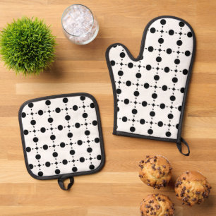 Zwarte stippen, stippen, Stippen, gestippeld Ovenwant & Pannenlap Set