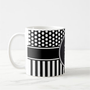 Zwarte Stippen & Stripes Grid + uw backgr. en teks Koffiemok