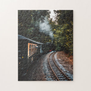  zwarte-stoommotortreinen in Bossen Legpuzzel