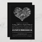 Zwarte strand huwelijksuitnodiging met schelpen kaart (Voorkant / Achterkant)