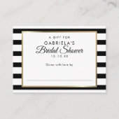 Zwarte streep bruidsfeest displaykaart en -label informatiekaartje (Voorkant)