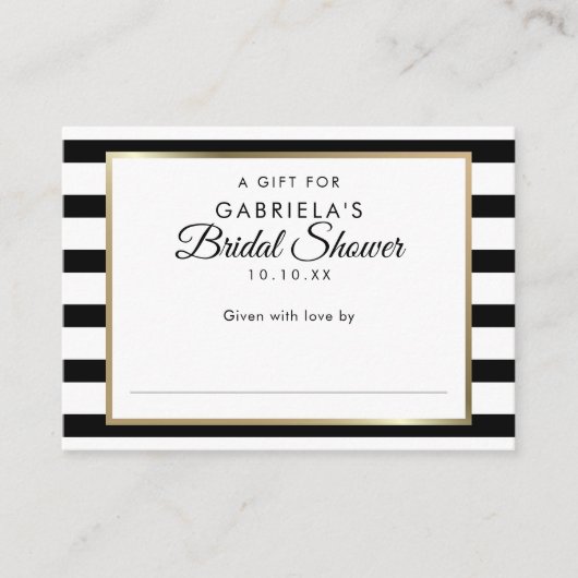 Zwarte streep bruidsfeest displaykaart en -label informatiekaartje (Voorkant)