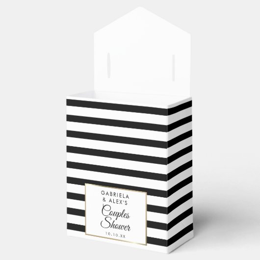 Zwarte Streep Elegante Gouden Bruiloft Bruidsfeest Bedankdoosjes (Geopend)