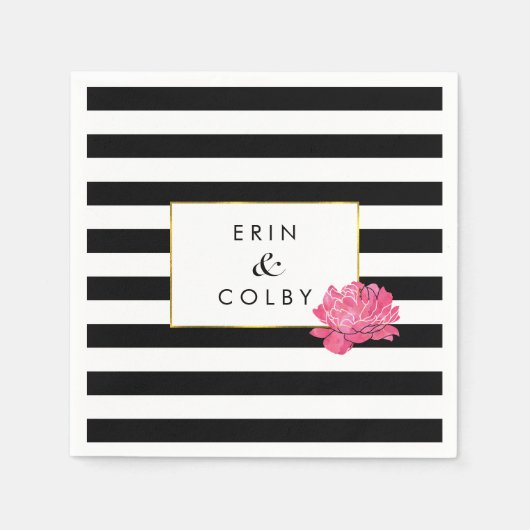 Zwarte streep en roze pony servet (Voorkant)