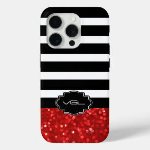 Zwarte streep & rode glitter iPhone 15 pro case