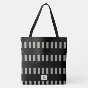Zwarte strepen op elk aangepast kleurenmonogram tote bag
