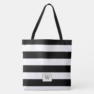 Zwarte strepen op elk aangepast kleurenmonogram tote bag