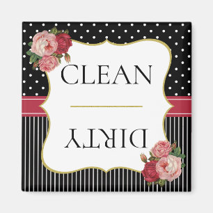 zwarte strepen Stippen rode bloemenvaatwasser Magneet