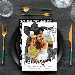 Zwarte Strik Foto Afstudeer Bedankkaart Kaart