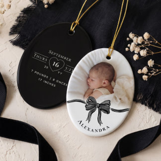 Zwarte Strik Gepersonaliseerde Baby Naam Foto Gebo Keramisch Ornament