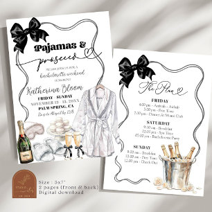 Zwarte Strik Pyjama Prosecco Bachelorette Weekend Kaart