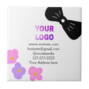 Zwarte strik roze paarse bloemen logo toevoegen za tegeltje